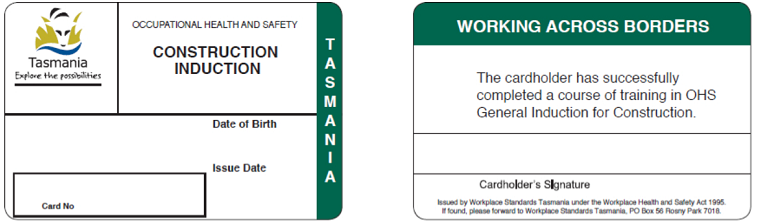 TASMANIA White Card sample