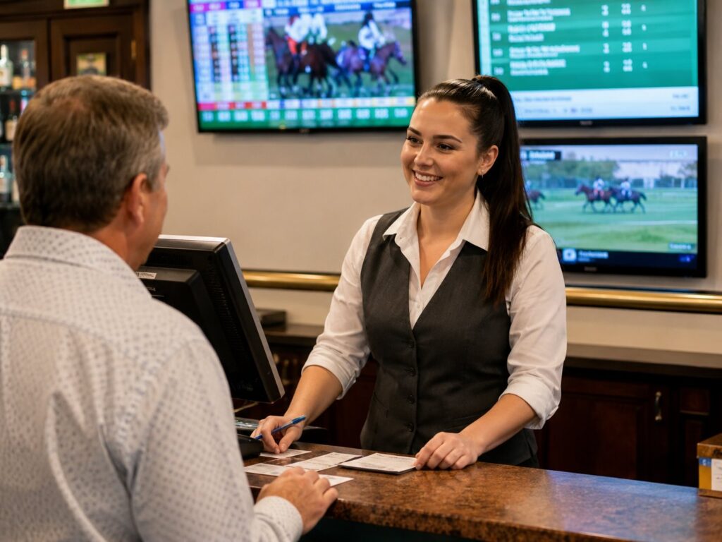 TAB Betting Attendant Serving a Customer