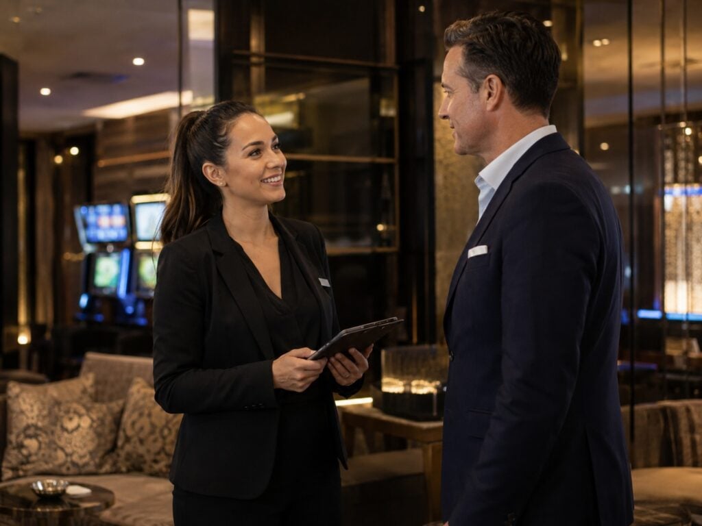 VIP Gaming Host Welcoming a Guest