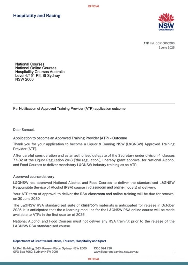 Approved trainer NSW Page 1 Liquor Gaming