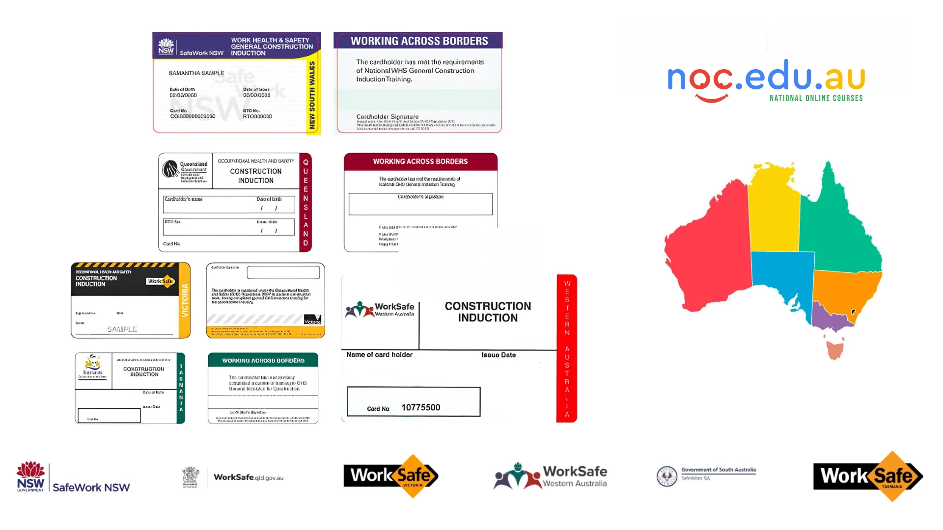 Map of Australia and state bodies for white card
