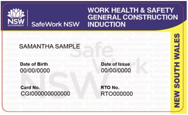 Australia White Card NSW sample